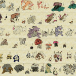 Pokemon drawn in Woodblock style