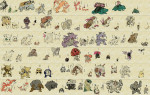 Pokemon drawn in Woodblock style